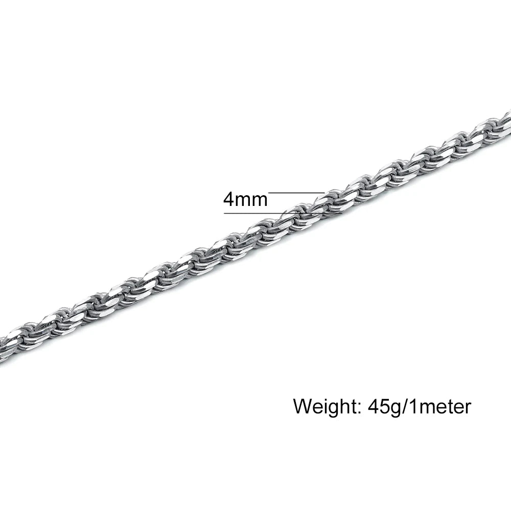 Wholesale Big Twist 4mm Diamond Cut 925 Sterling Solid Silver Rope Chain in Roll for Jewelry Making