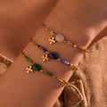 Fashion Stainless Steel 18k Gold Pleated Jewelry Chain Paper Clip Natural Stone Bead Cross Bracelets Bangles  for Women