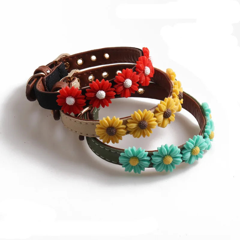 Daisy Flowers PU Cat Custom logo Wholesale Leather Pet Collar