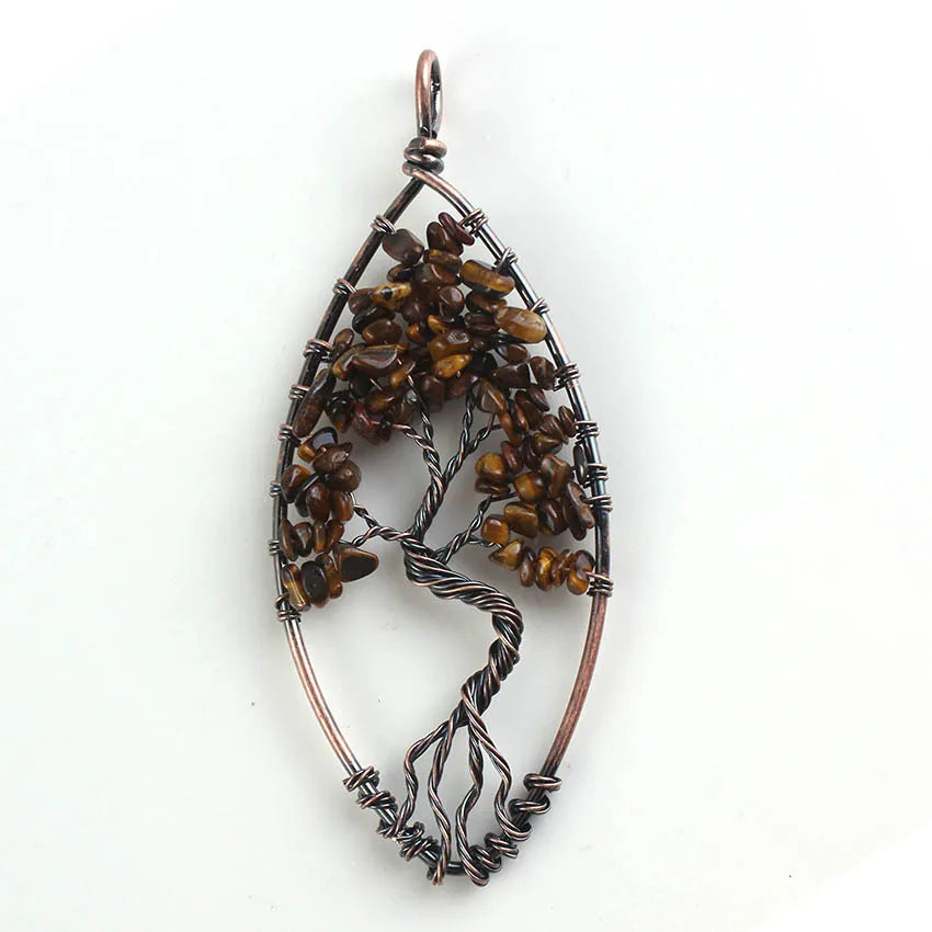 DIY Amethyst Reiki Chakra Tree of Life Tiger-eye Wire Wrapped Healing Crystal Pendant Necklace