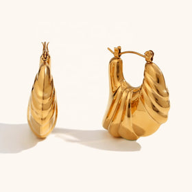 Dingran Minimalist Jewelry Hollow Wing Earrings Gold Filled Earrings Waterproof 316L Stainless Steel Hoop Earrings