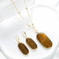 New Fashion Simple Casual Women Jewelry Set Golden Chain Necklace Oval Natural Stone Pendant Necklace Earring Jewelry Set