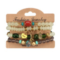 4pcs Bohemian Stackable Glass Beads Bracelets for Women Tower Owl Love Heart Charms Jewelry Stretch Layered Bracelet Set