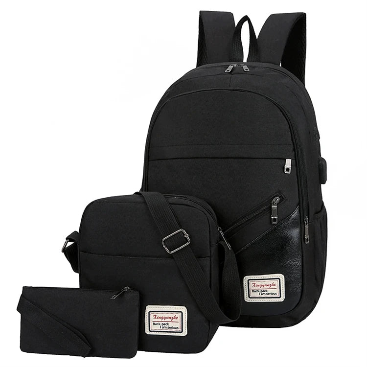 Business Nylon Waterproof Students Black Anti Theft Laptop Backpack Bag with Usb