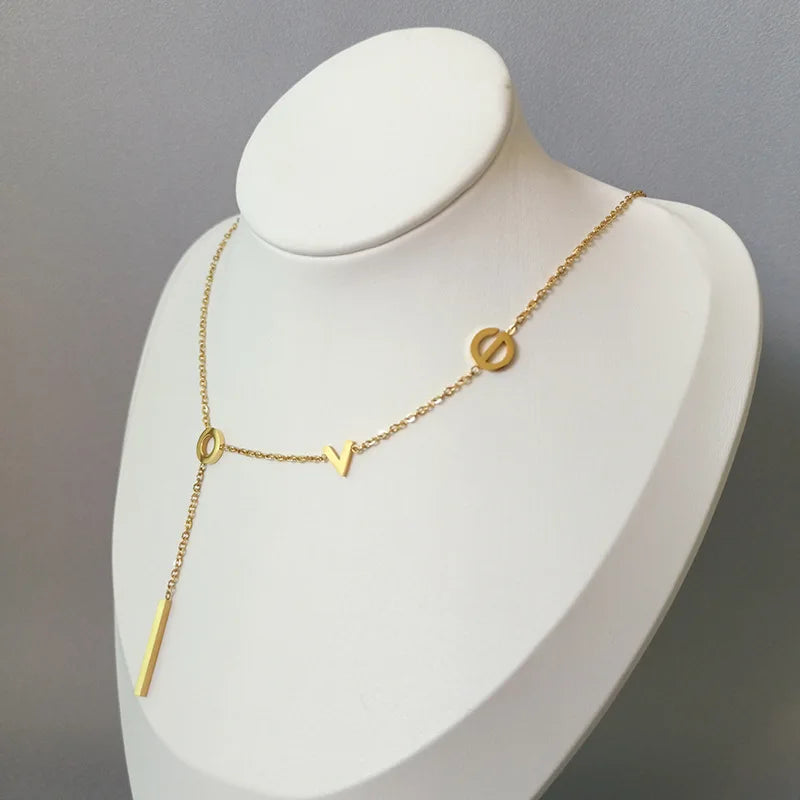 Classic Elegant Love Letter Necklace for Women Trendy Stainless Steel Gold Color Girls Necklace Pendant Jewelry