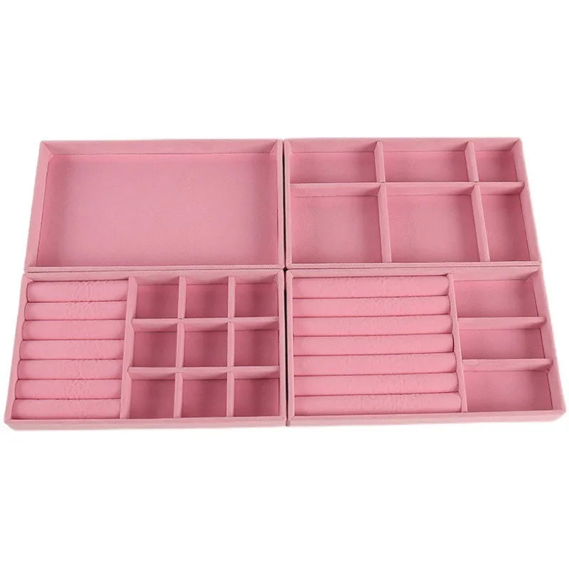 Small Pink Velvet Jewelry Storage Tray Organizer for Jewelry Set Rings Beads Accessory Bangles
