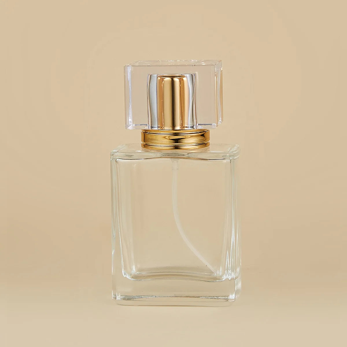 Ready Goods Good Quality Spray 50ml Empty square Shape clear Gold Cap Glass Perfume Bottles