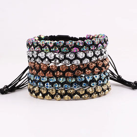 New Design Mini Hematite Skull Double Braided Macrame Adjustable Men Bracelet With Custom Logo JBS12629