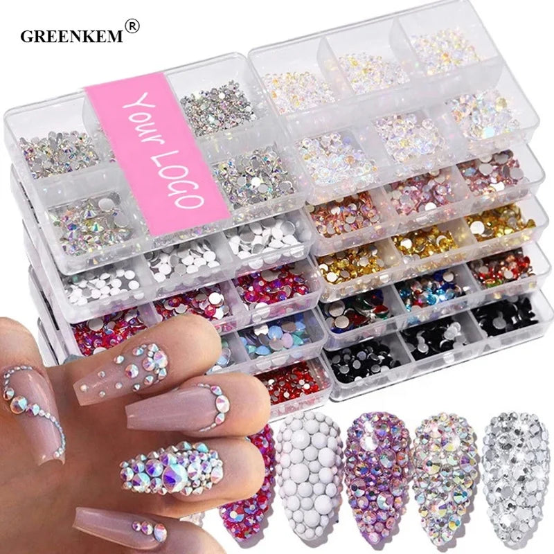 Crystals Kinds of Color Nail Rhinestone Flat Bottom Multi-size Strass Gem Nail Art 3D Decoration Nail Crystals Rhinestone