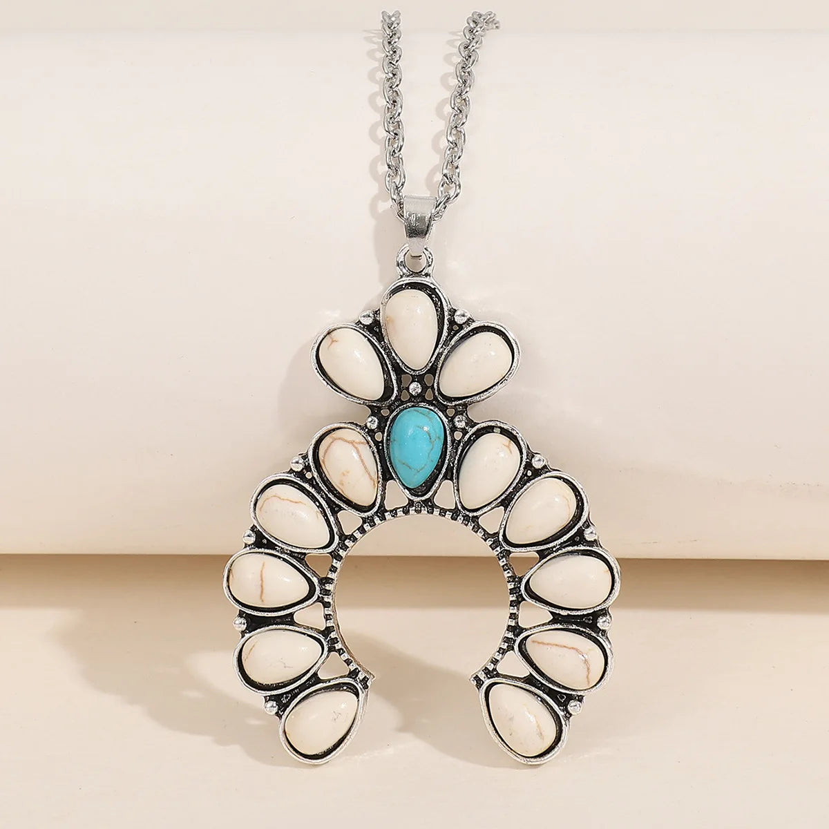 Bohemian Western  White Blossom Turquoise  Necklace for Woman Gift