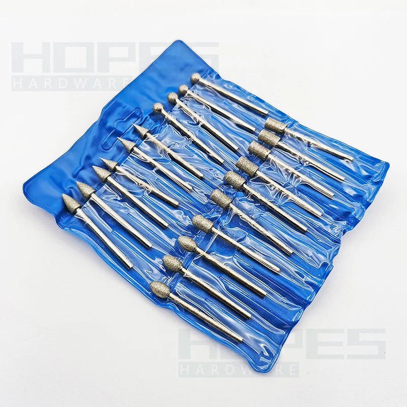 20pcs 3x6mm Emery Diamond Grinding Head Rotary Burrs for Nail Jewelry Jade Amber Abrasive Polishing Tools