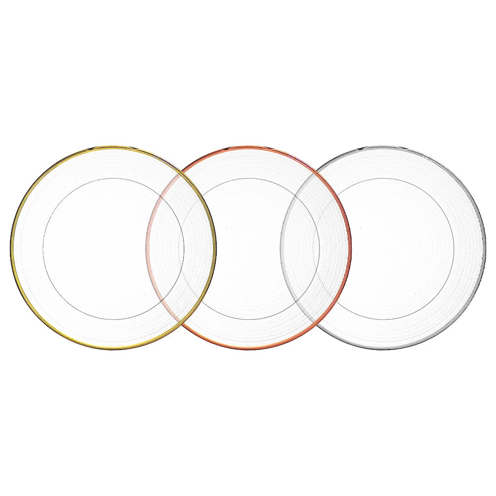 13" Round Clear Glass Charger Plate for Wedding Banquet Gold Rim Clear Charger Under Plate for Wedding Dinner
