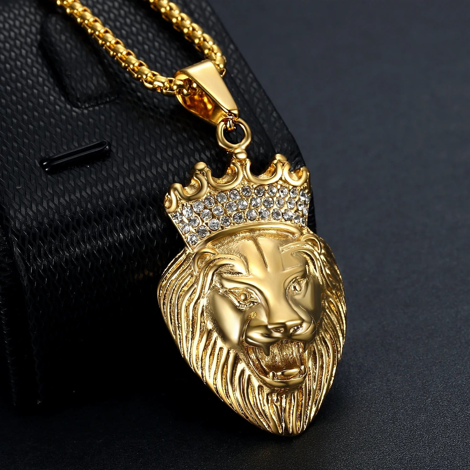 Custom Jewelry Pendant Stainless Steel Silver Gold Iced Out Animal Crown lion Head Hip Hop Men Pendant Necklace Cz lion Jewelry
