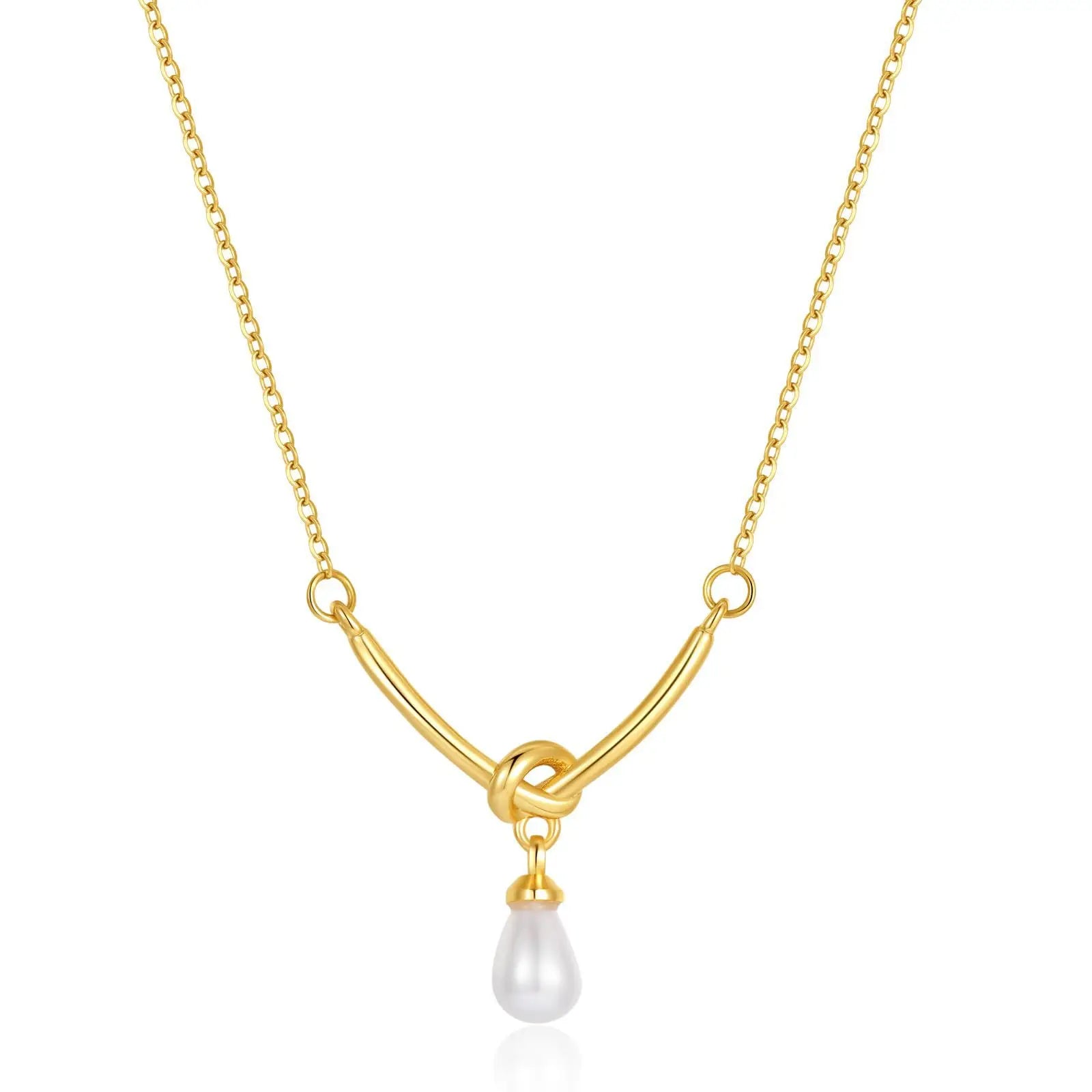 Fashion New Arrival Knot Pendant Necklace Party Dainty Gold Plated Stainless Steel Pearl Necklace for Women
