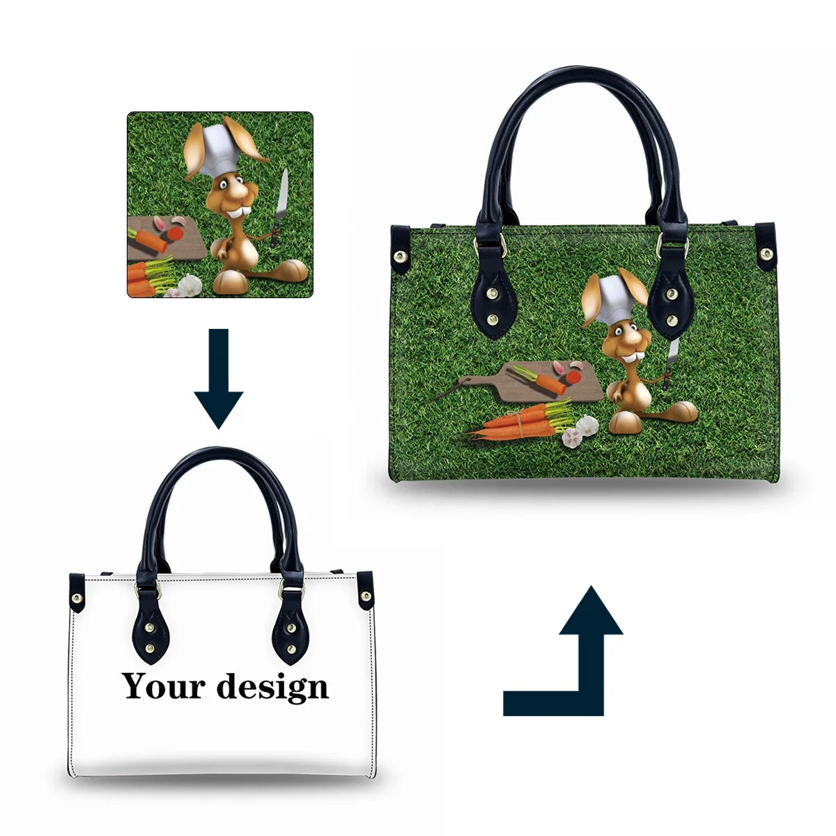 Custom Pattern Logo Design Large Lightweight Leather Tote Bag for Women Casual Sublimation Printing Shoulder Handbag