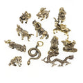 Solid Brass Keychain Charm Pendant High Quality Chinese Zodiac Signs Leather Craft DIY Decoration Keyring Animals CLOXY