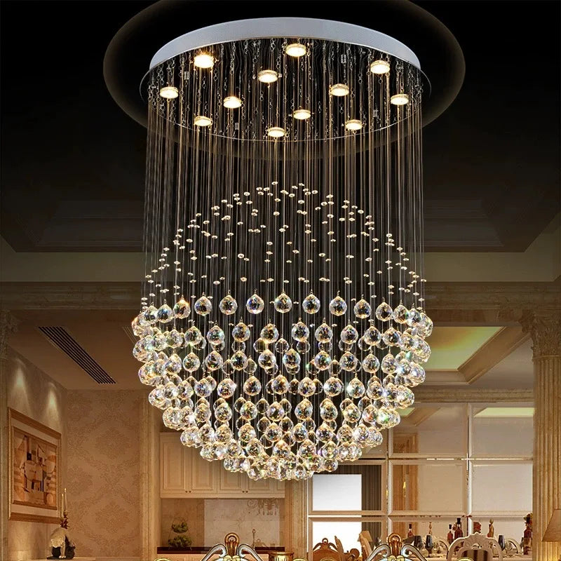 Decorative Art Decor Chandeliers Crystal Steel Pendant Light Modern LED Ceiling Lamp for Home Living Room Dining Room