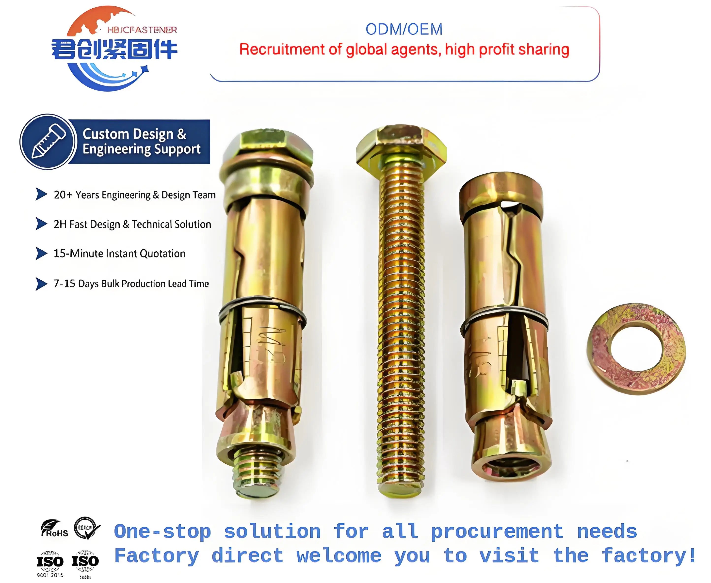 Free Sample Steel Bright Zinc Plated Hex Head Dry Wall Anchor Wedge Anchor Wall Rope Anchor Concrete Fastener Inch Measurement