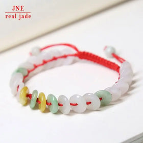 Natural a Cargo Jade Bracelet 9Mm Peace Buckle Three-Color Jade Women's Hand-Woven Bracelet Wholesale