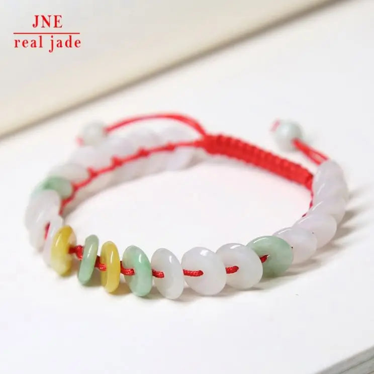 Natural a Cargo Jade Bracelet 9Mm Peace Buckle Three-Color Jade Women's Hand-Woven Bracelet Wholesale