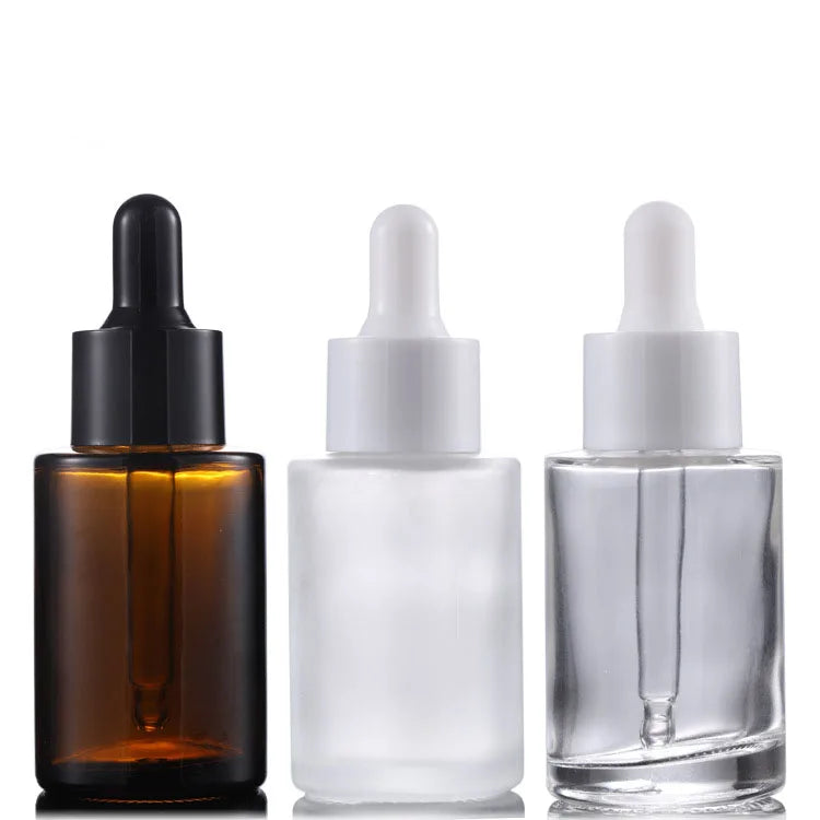 Transparent Cream Hair Beard Growth Oil 100ml Foundation Glass Dropper Bottle Flat Shoulder Frosted Press Pump Screen Printed