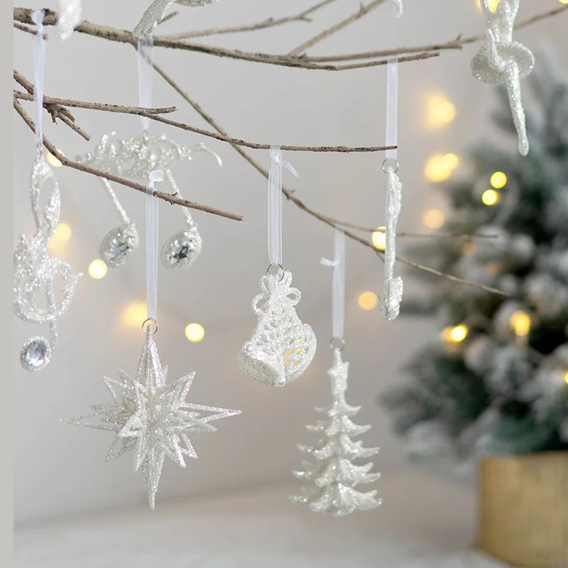 LS-507 Plastic White Glitter Reindeer Dancing Angel Hanging Ornaments for Christmas Tree Ornaments