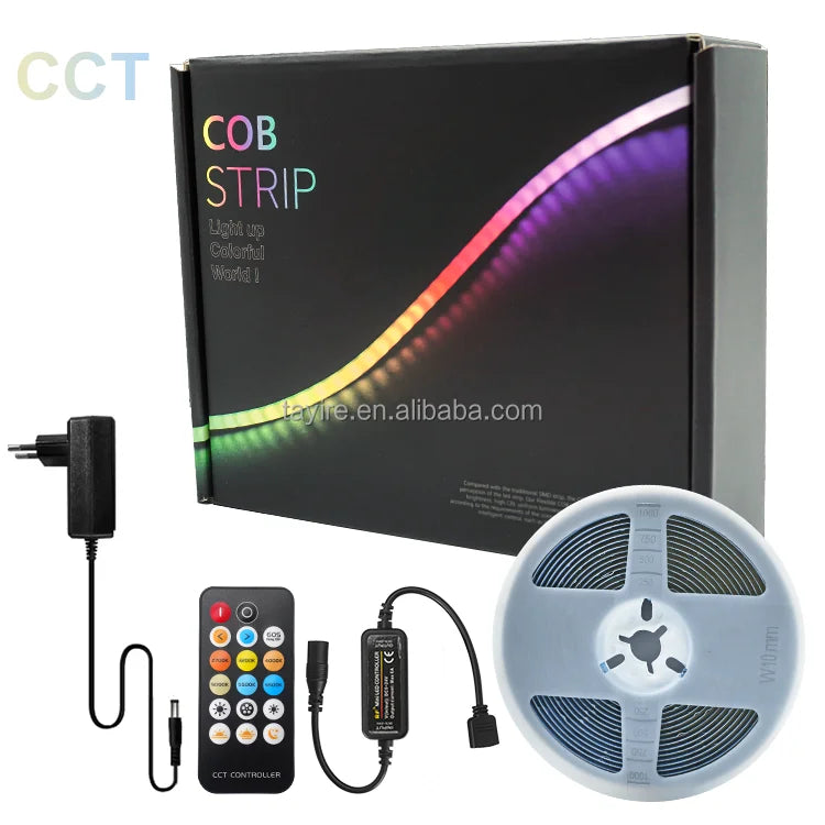 5M COB LED Strip Light 24V 576Led/m IP20 Tunable White 10MM Remote Controller Wifi for Room Decor CCT LED Tape Set