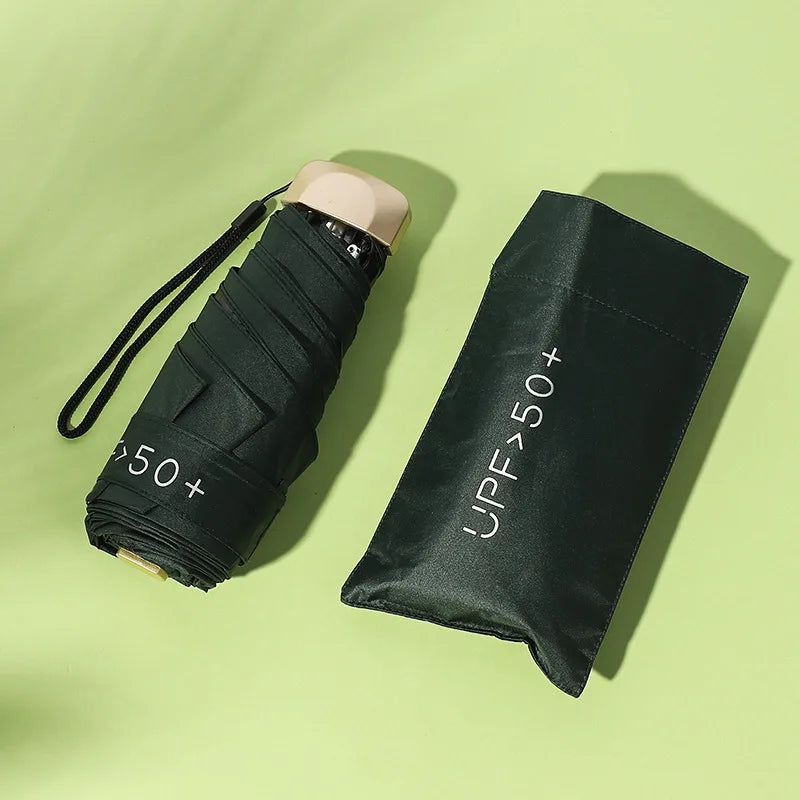 Mini 5-Folding Pocket Travel Umbrella Business Gift Mobile Phone Size Manual Control Minimalist Design Sun Protection