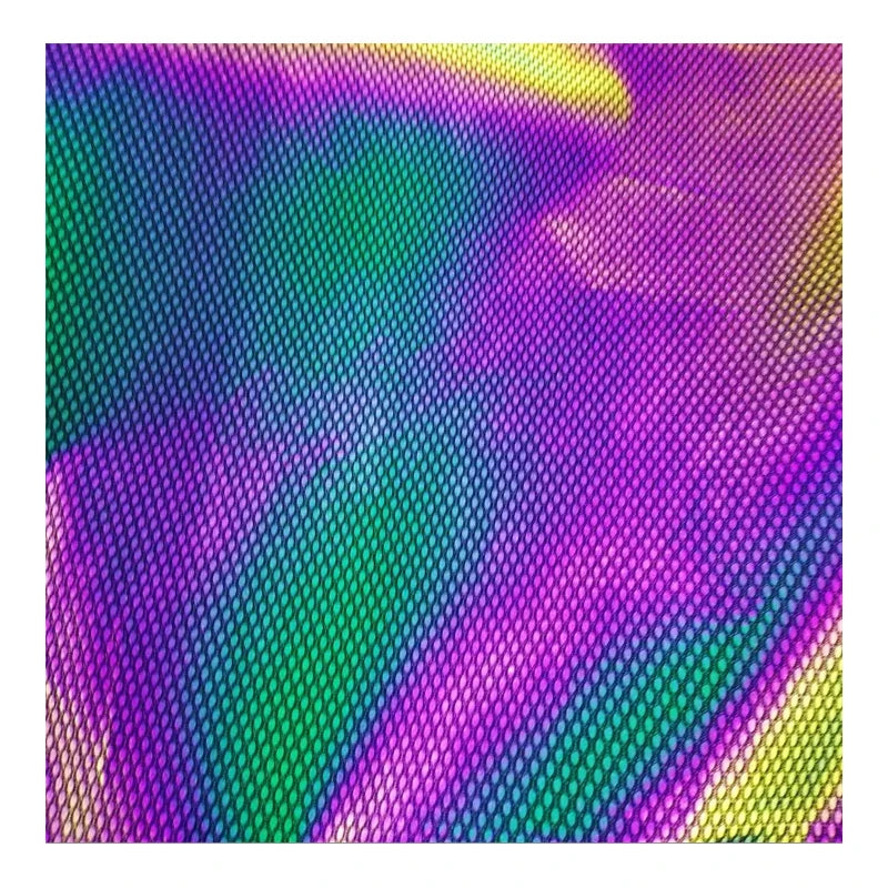 Hot Sale Composite Net Cloth Reflective Rainbow Color 100% Polyester Backing Fabric Material for Reflect Woven Garment Jackets