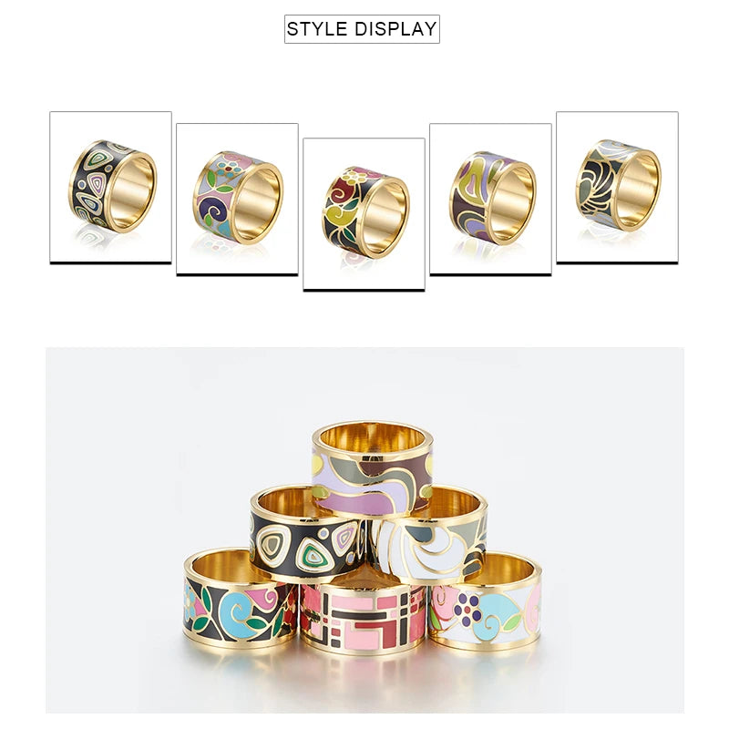 Luxury Custom Ladies Fashion Jewelry New Design Stainless Steel Enamel Ladies Rings