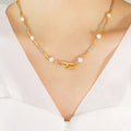 Maiou Designer Trendy Delicate Luxury Natural Stone Freshwater Pearl Stainless Steel OT Style Necklace for Women Jewelry