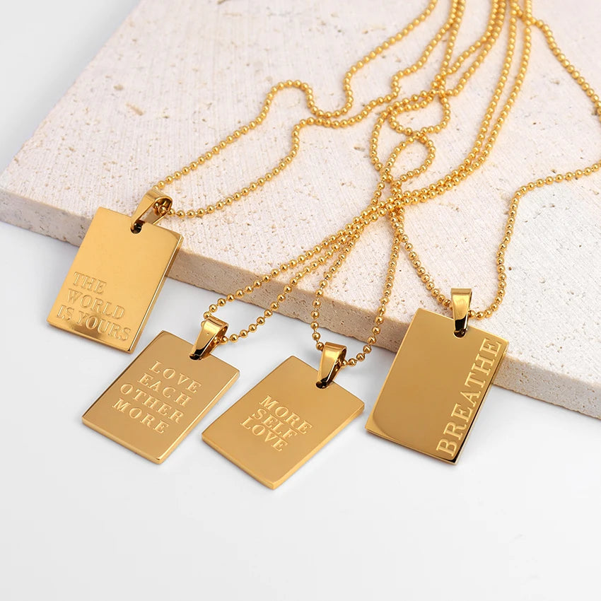 Minos Stainless Steel Inspired Pendant Necklaces Jewelry 18K Gold Plated Inspired Word Charm Necklaces for Women