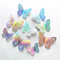 12pcs 3D Three-dimensional Colorful Silver butterfly Stickers Wedding Festival Party Balloon Decoration Wall Stickers