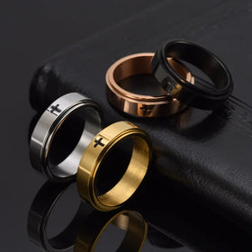 Simple Titanium Stainless Steel Men's and Women's Cross Decompression Spinner Anxiety Ring for Men