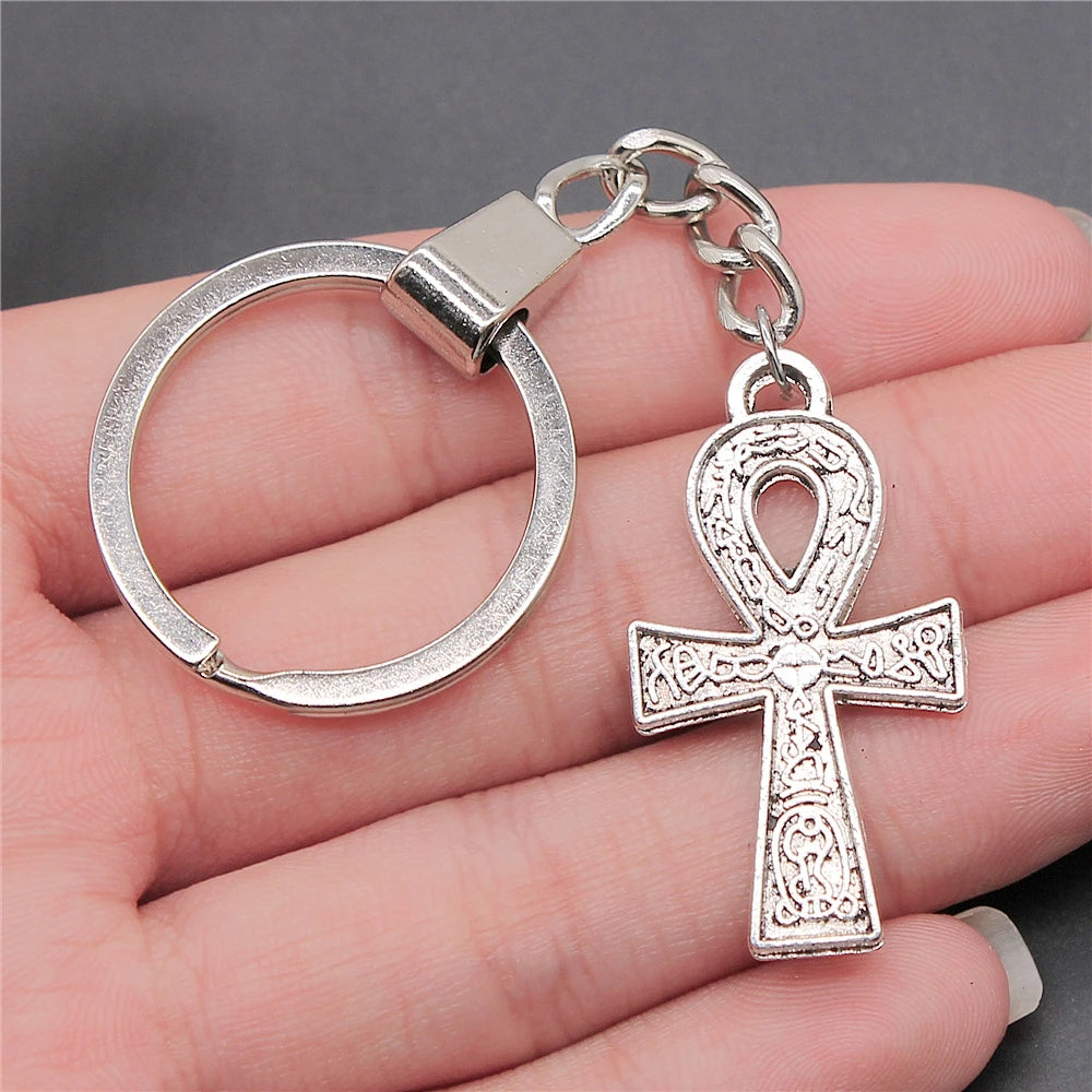 WYSIWYG 38x21mm Antique Silver Plated Antique Bronze Plated Zinc Alloy Life Key Ankh Cross Keychain Accessories P2-ABD-C10280
