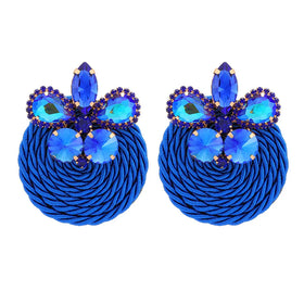 2024 New Models 9 Colors African American National Rope Woven Round Crystal Earrings Inlaid Colored Jewelry