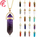 Factory Wholesale Natural Stone Crystal Stone Quartz Golden Head Hexagonal Pendant Necklace Agate Bullet Pendant Necklace
