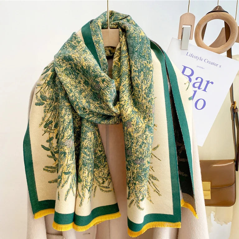 Trendy Fashion Jacquard Scarf Autumn Winter Vintage Versatile Thickened Warm Two Way Neck Warmer Shawl for Women