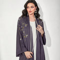 Abaya Women Muslim Dress Solid Color Long Sleeve Pearl Decoration Ladies Abaya Set Solid Color Black Open Abaya