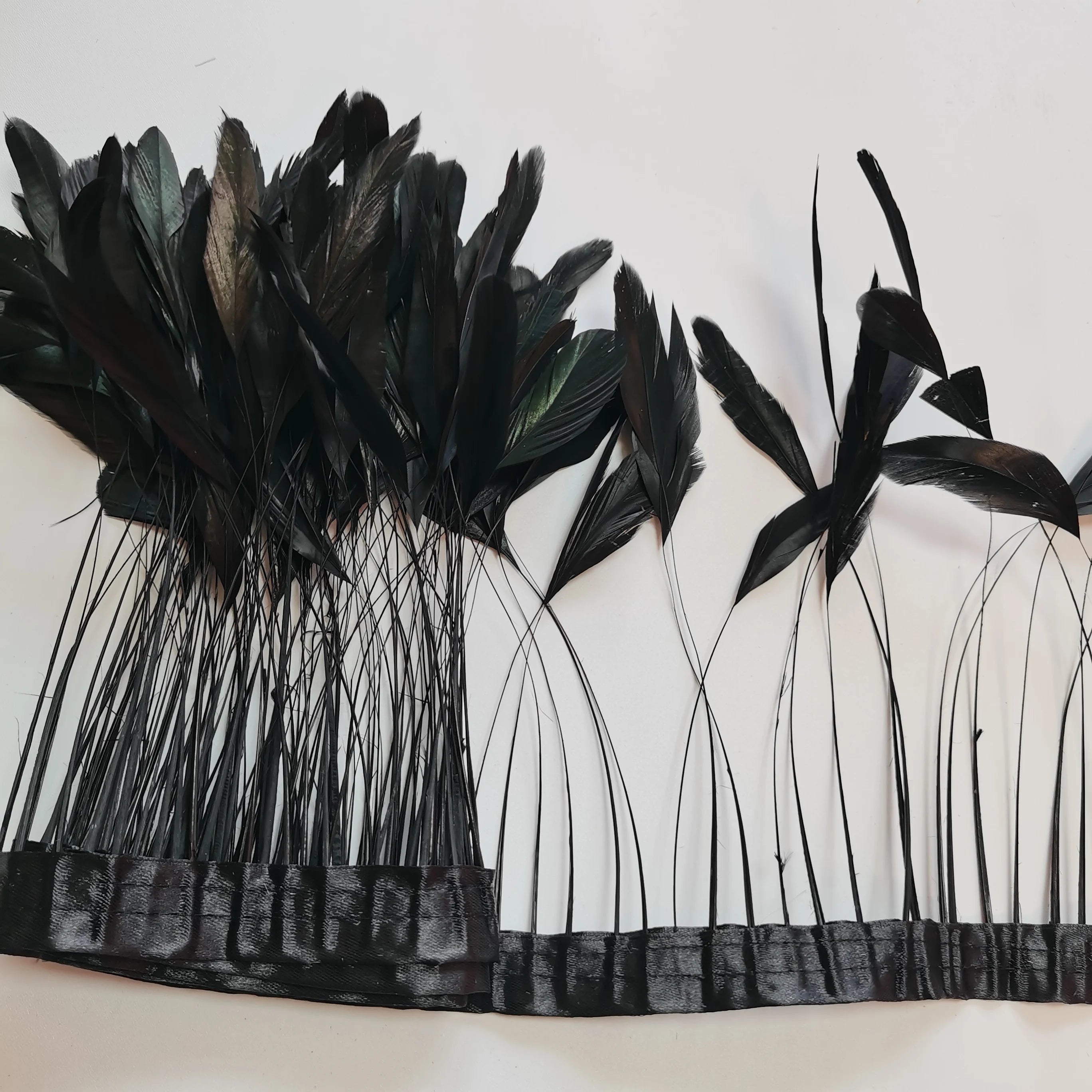 Stripped Coque Feather Fringe Rooster Tail Feather Trim for Millinery Costume Garment