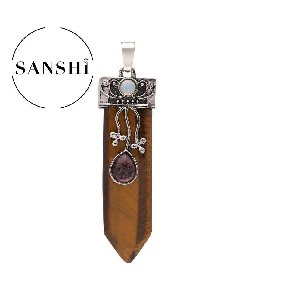 Nature Stone Rose Quartz Pencil Pendant Crystal Point Tiger Eye Stone Pendants Amethyst Natural Stone Pointed Pendant