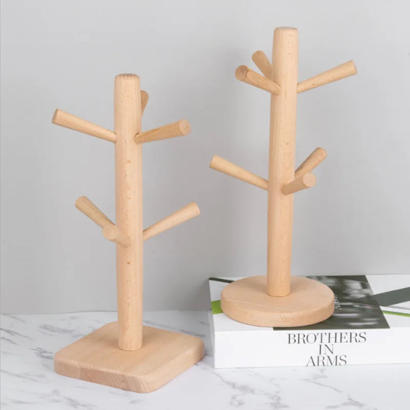 HelloWorld 2021 New Fashion Simple Classic Solid Wood Six-claw Mug Holder Beech Wood Environmental Protection Creative Cup Drain Holder