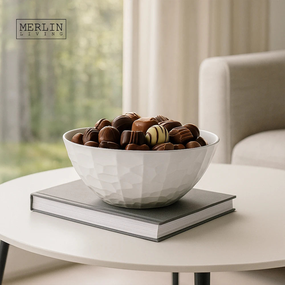 Merlin Living Modern Home Decor White Ceramic Fruit Bowl Matte Porcelain Salad Bowl Chaozhou Ceramic Factory Wholesale