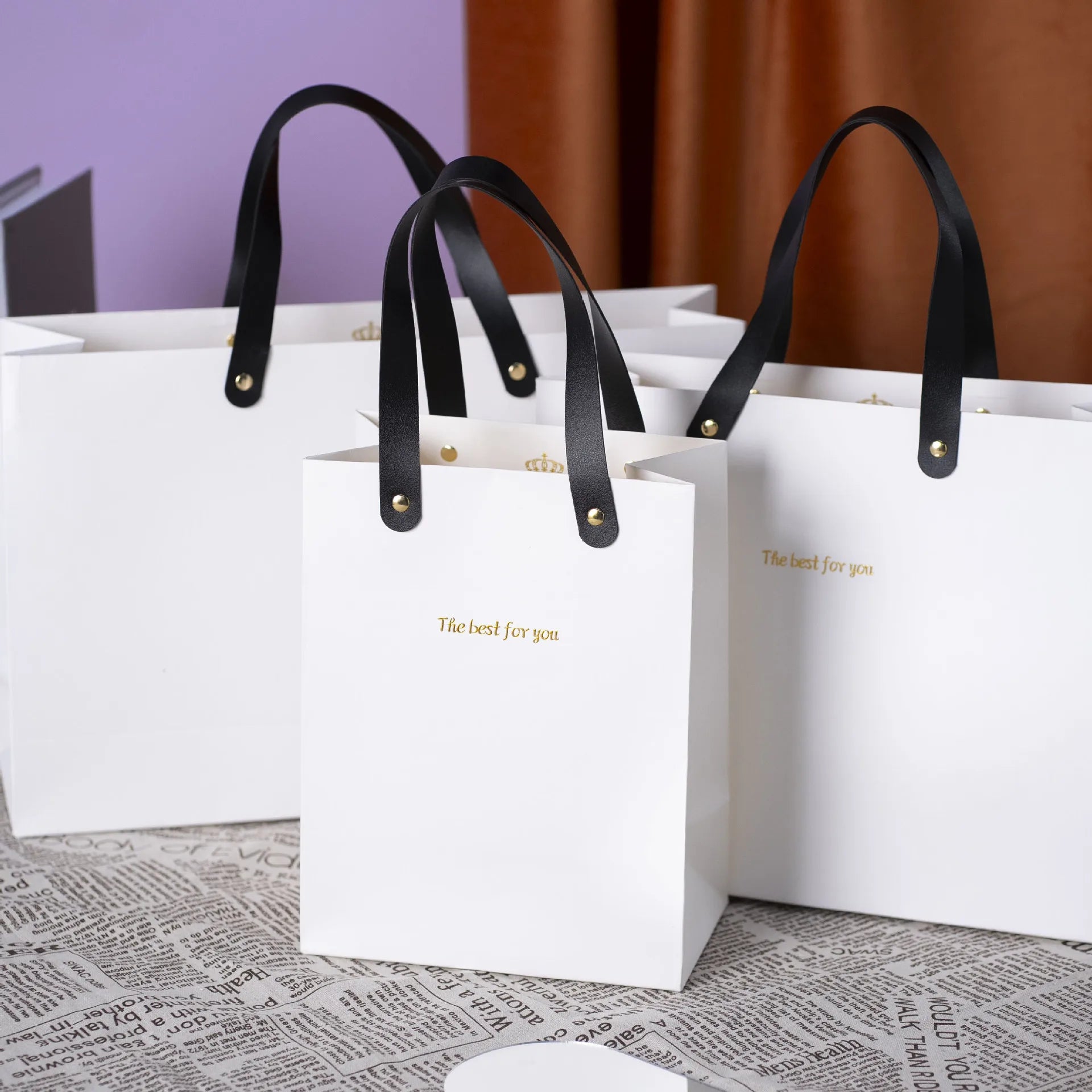 Custom White Paper Bag for Shopping with Ribbon Handle Printed Your Own Logo for Cosmetic Gifts Boutique Craft Accessories