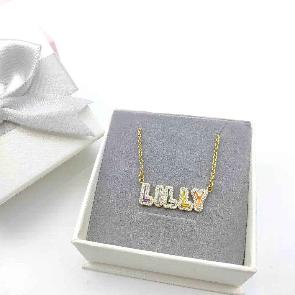 Shangjie OEM Collier Brass Fixed Font Custom  Personalized Word Enamel Name Necklace With Pendant logo