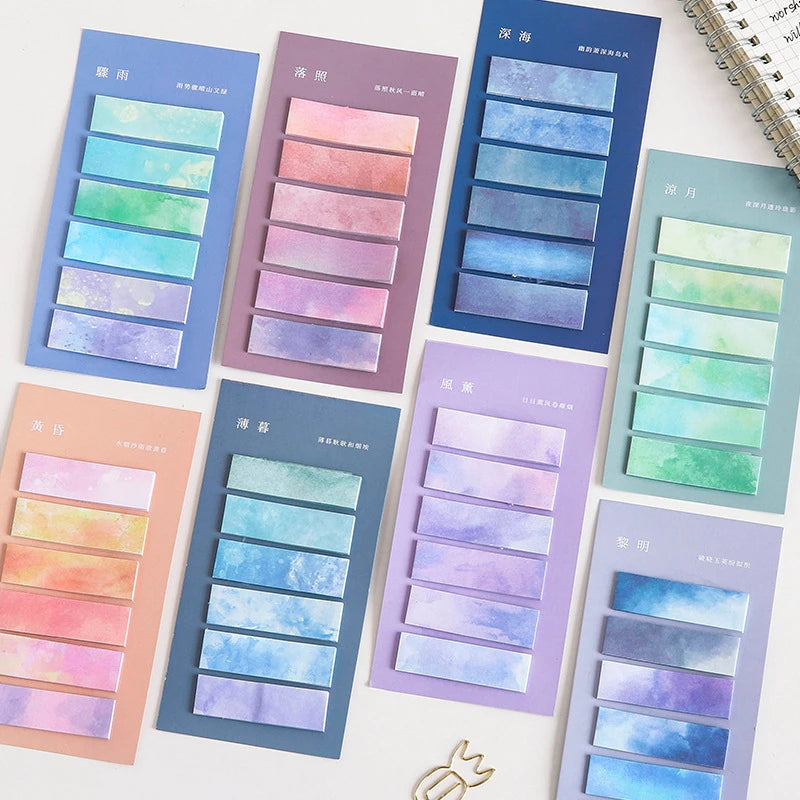 Ins Cute Stationary Memo Pads Ins Style Scenery Flowers Snow Mountains Clouds Night Sunset Waves Sticky Notes Office Supplies