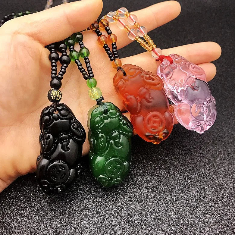 SC Wholesale Retro Chinese Lucky Pray Beaded Necklace Vintage Sweater Necklace Trendy Colorful Pixiu Necklace for Women