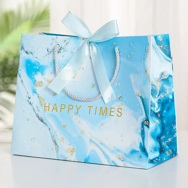 Customized Luxury Marble Paper Bag Wedding Gift Bags with Ribbon Bow for Clothing Shoes Shopping