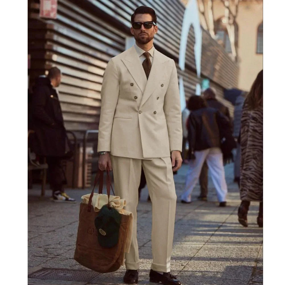 Modern Double Breasted Men's Suit Business Casual Two Pieces (Blazer+Pant) Tailored Man Formal Clothes for Men Costumes Elegant