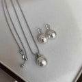Butterfly Shell Freshwater Akoya Pearl Necklace and Asymmetric Earring Set 7-8mm Round Natural for Engagement